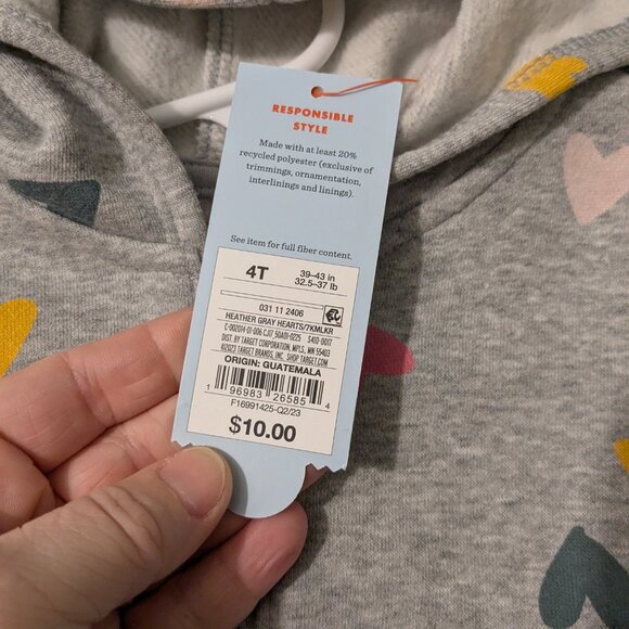 Cat & Jack Sweatshirt - New With Tags - 4T - Gray with hearts - Picture 2 of 4